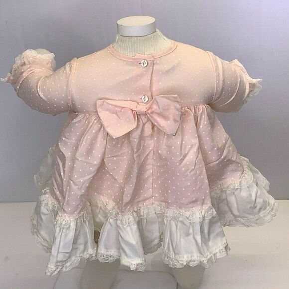 Vintage Newborn Babydoll Bloomers Set Pink Swiss Dot Lace Ruffles Buttons Bow - Picture 5 of 9